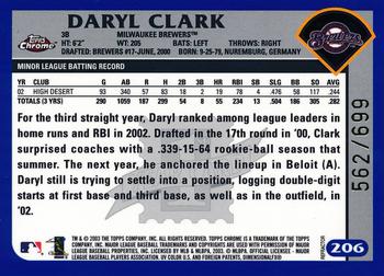 2003 Topps Chrome - Refractors #206 Daryl Clark Back