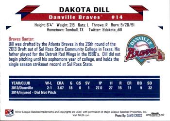 2015 Grandstand Danville Braves #NNO Dakota Dill Back