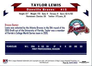 2015 Grandstand Danville Braves #NNO Taylor Lewis Back