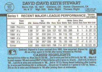 1991 Donruss #102 Dave Stewart Back