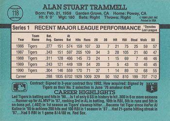 1991 Donruss #118 Alan Trammell Back