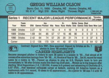 1991 Donruss #111 Gregg Olson Back