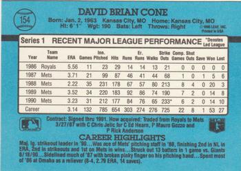 1991 Donruss #154 David Cone Back