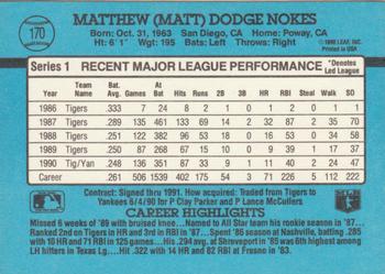 1991 Donruss #170 Matt Nokes Back
