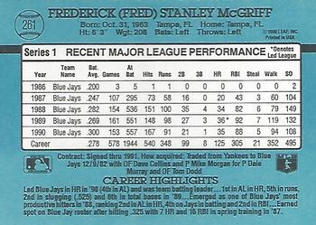 1991 Donruss #261 Fred McGriff Back