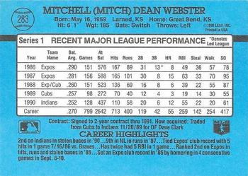 1991 Donruss #283 Mitch Webster Back