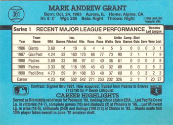 1991 Donruss #361 Mark Grant Back