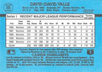 1991 Donruss #366 Dave Valle Back