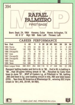 1991 Donruss #394 Rafael Palmeiro Back