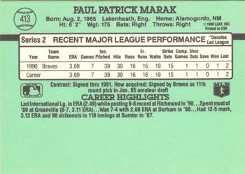 1991 Donruss #413 Paul Marak Back