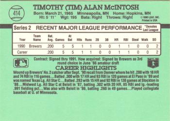 1991 Donruss #414 Tim McIntosh Back