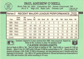 1991 Donruss #583 Paul O'Neill Back
