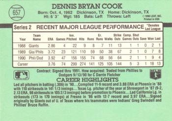 1991 Donruss #657 Dennis Cook Back
