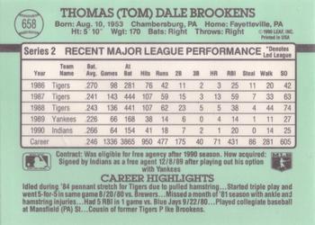 1991 Donruss #658 Tom Brookens Back