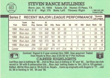 1991 Donruss #663 Rance Mulliniks Back
