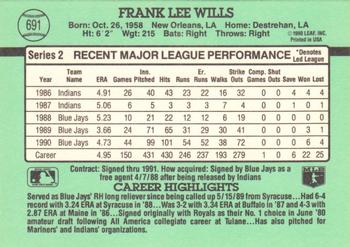 1991 Donruss #691 Frank Wills Back