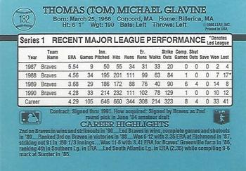 1991 Donruss #132 Tom Glavine Back