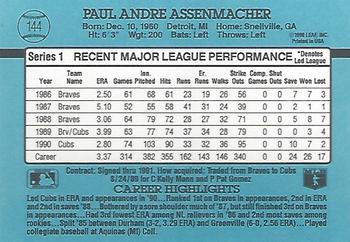 1991 Donruss #144 Paul Assenmacher Back