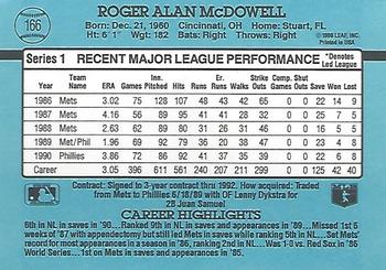 1991 Donruss #166 Roger McDowell Back
