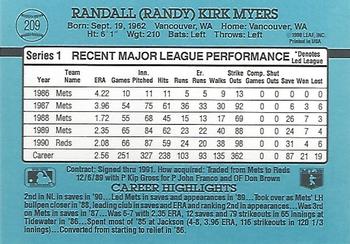 1991 Donruss #209 Randy Myers Back