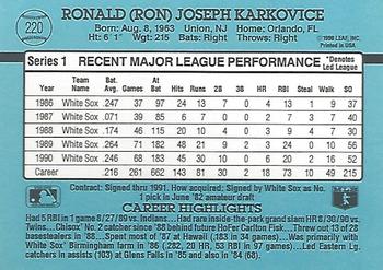 1991 Donruss #220 Ron Karkovice Back