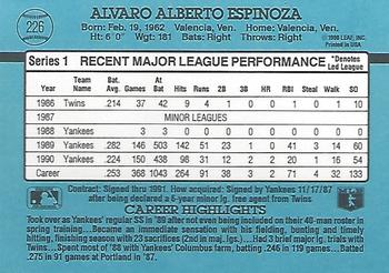 1991 Donruss #226 Alvaro Espinoza Back