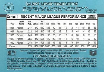 1991 Donruss #252 Garry Templeton Back