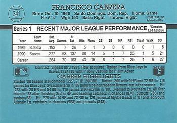 1991 Donruss #341 Francisco Cabrera Back