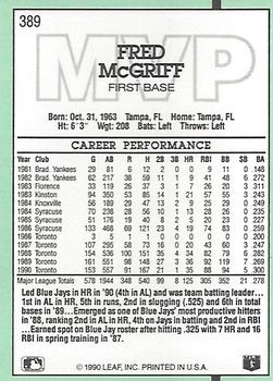 1991 Donruss #389 Fred McGriff Back