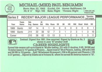 1991 Donruss #432 Mike Benjamin Back