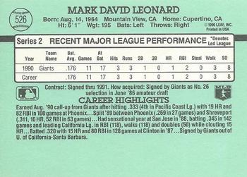 1991 Donruss #526 Mark Leonard Back