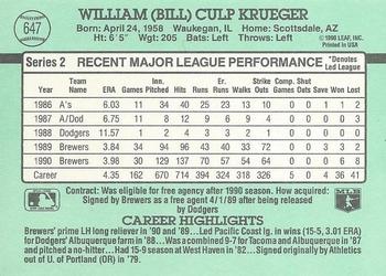 1991 Donruss #647 Bill Krueger Back