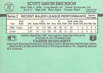 1991 Donruss #767 Scott Erickson Back