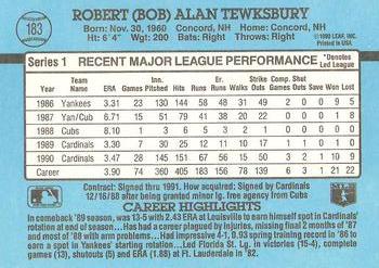 1991 Donruss #183 Bob Tewksbury Back
