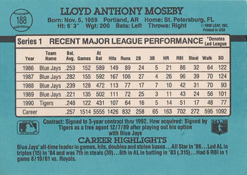 1991 Donruss #188 Lloyd Moseby Back