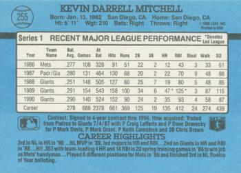 1991 Donruss #255 Kevin Mitchell Back