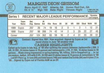 1991 Donruss #307 Marquis Grissom Back