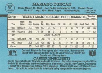 1991 Donruss #309 Mariano Duncan Back