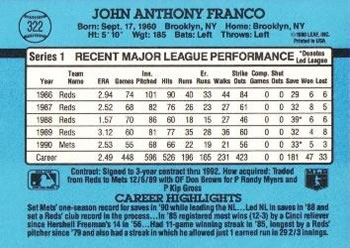 1991 Donruss #322 John Franco Back