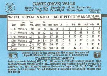 1991 Donruss #366 Dave Valle Back