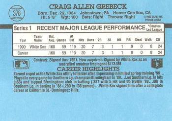 1991 Donruss #378 Craig Grebeck Back