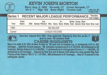 1991 Donruss #37 Kevin Morton Back