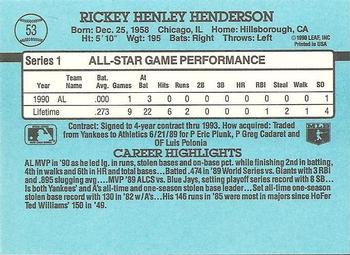 1991 Donruss #53 Rickey Henderson Back