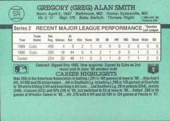 1991 Donruss #574 Greg Smith Back