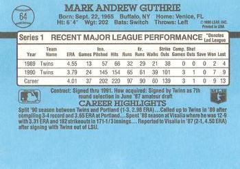 1991 Donruss #64 Mark Guthrie Back