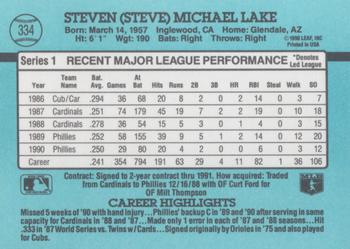 1991 Donruss #334 Steve Lake Back