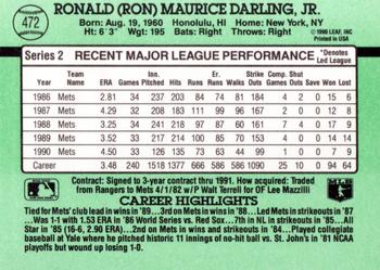 1991 Donruss #472 Ron Darling Back