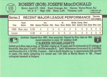 1991 Donruss #636 Bob MacDonald Back