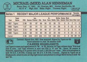 1991 Donruss #76 Mike Henneman Back