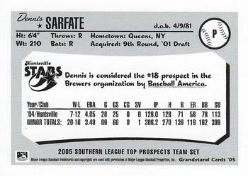 2005 Grandstand Southern League Top Prospects #NNO Dennis Sarfate Back